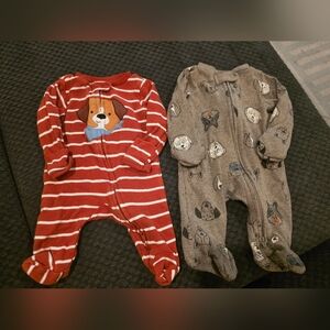 Carter's Red Striped Dog and Gray Animal Print Footies